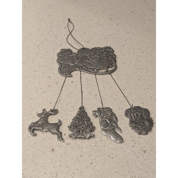 Vintage 1994 Carson Christmas Santa Theme Wind Chimes Pewter Metal  17" Long USA - Picture 5 of 9